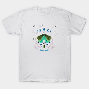 magical moons and luna moth , fantasy butterfly , fantasy moth illustration T-Shirt